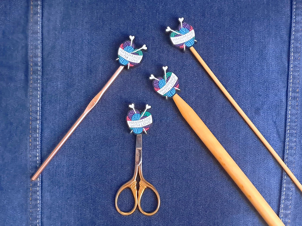 Handmade With Love Stitch Stopper, Yarn Silicone Bead Scissor Tip Protector, Knitting Needle Cap, Crochet Project Saver, Tool Notions