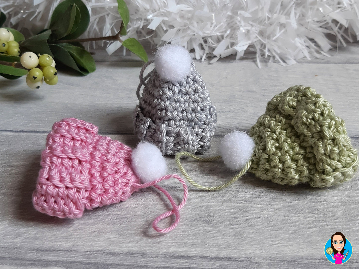 Bobble hat crochet pattern for miniature bobble hat Christmas decoration digital crochet pattern for winter hat pom pom hat