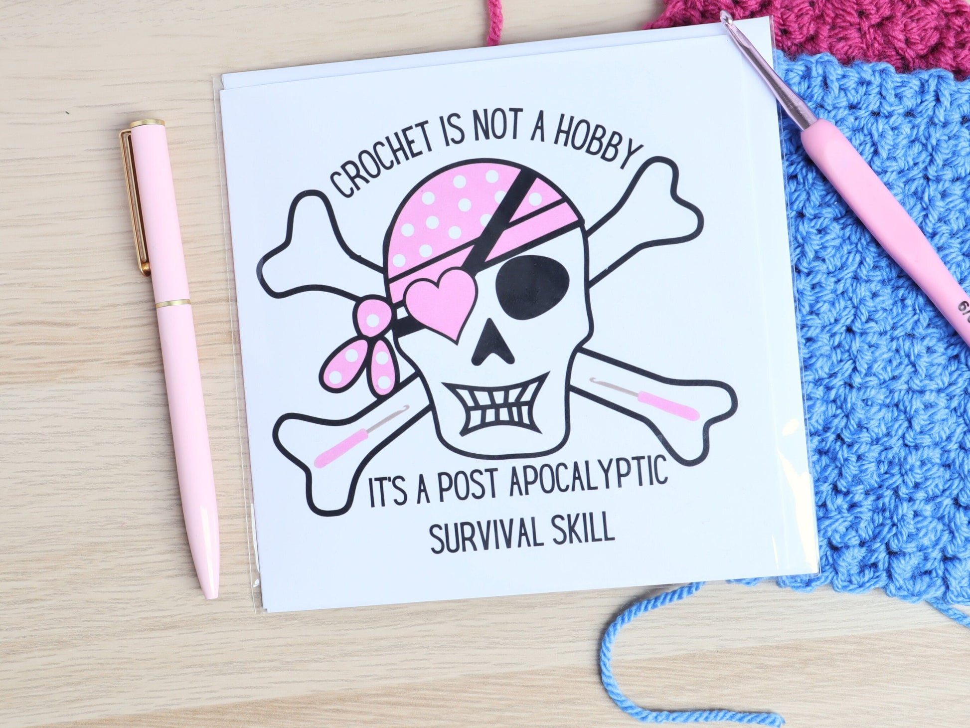 Funny Crochet Hobby Blank Square Greetings Card