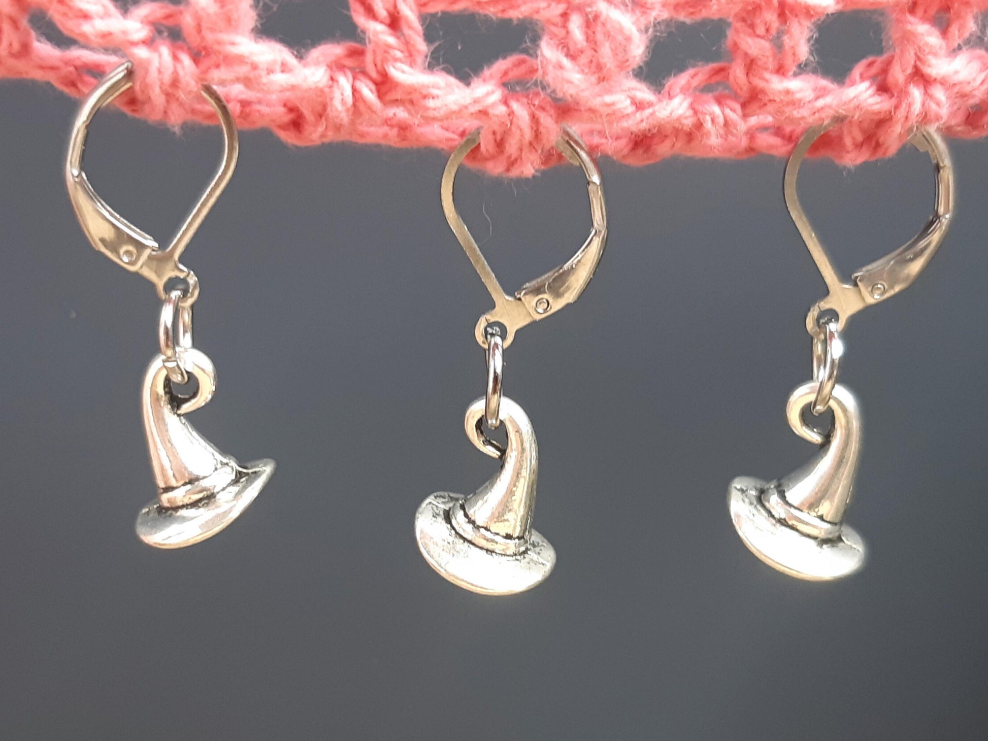 Witch's Hat Charm Silver Stitch Marker