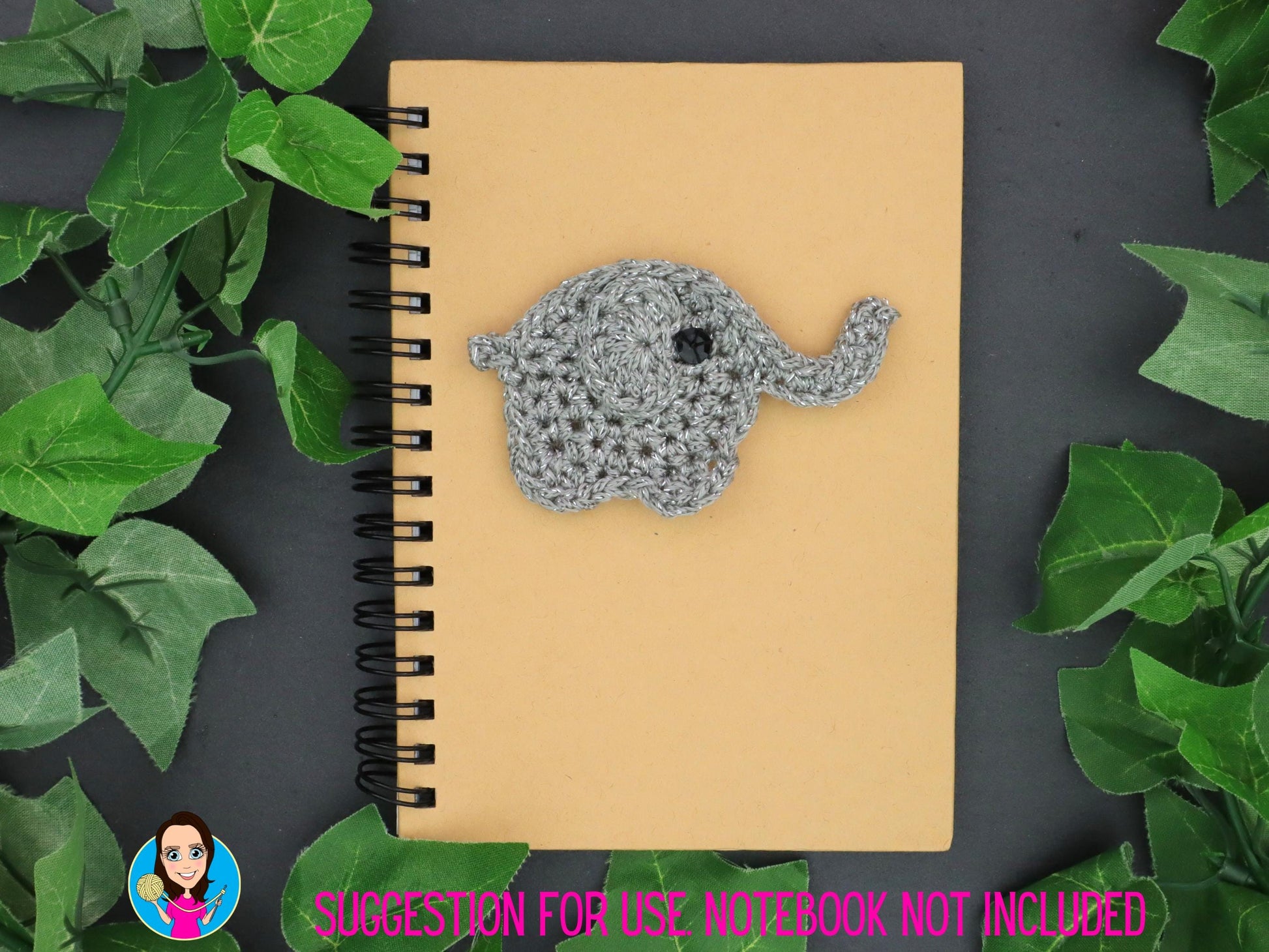 Silver Elephant Applique Hand Crocheted – Cotton Animal Patch for Clothes