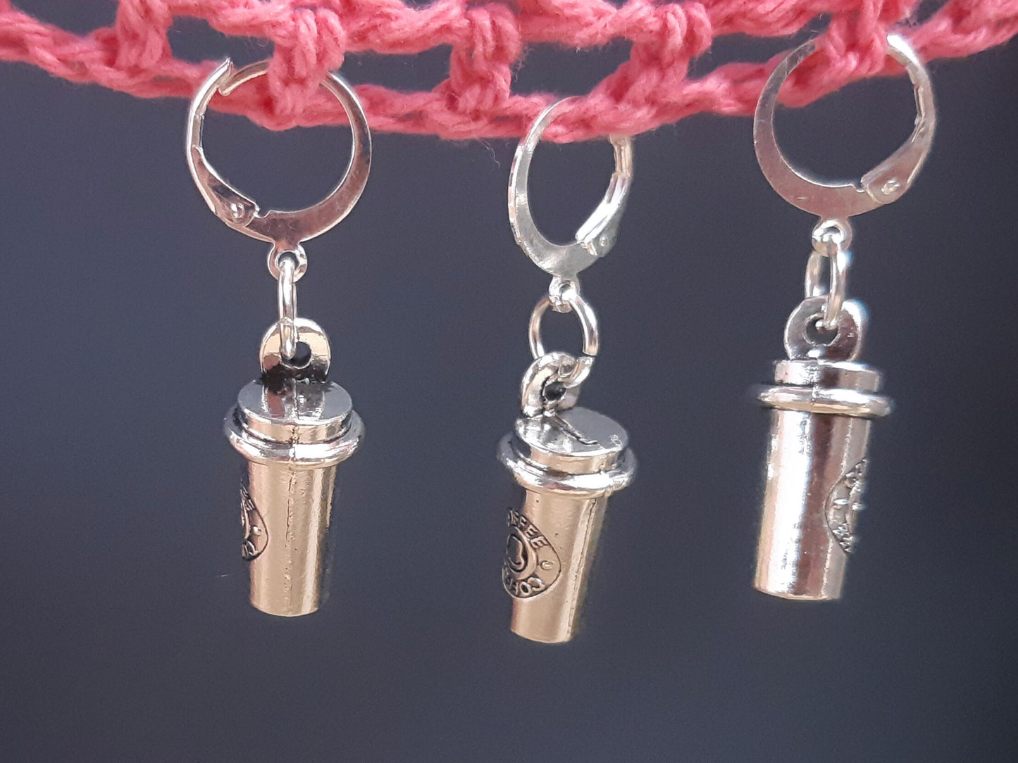 Coffee Cup Charm Silver Stitch Marker