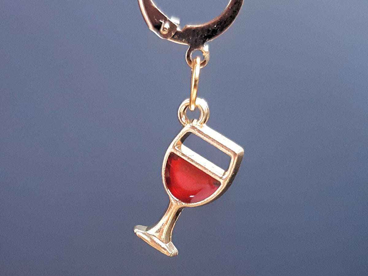 Red Wine Glass Charm Gold Stitch Marker