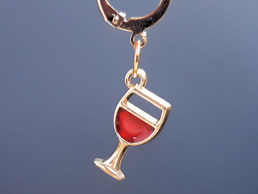 Red Wine Glass Charm Gold Stitch Marker