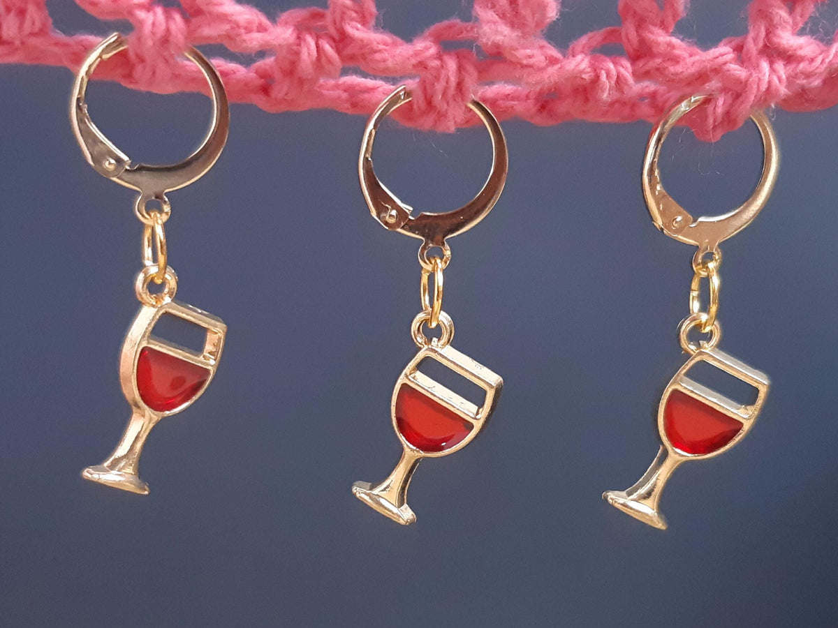 Red Wine Glass Charm Gold Stitch Marker