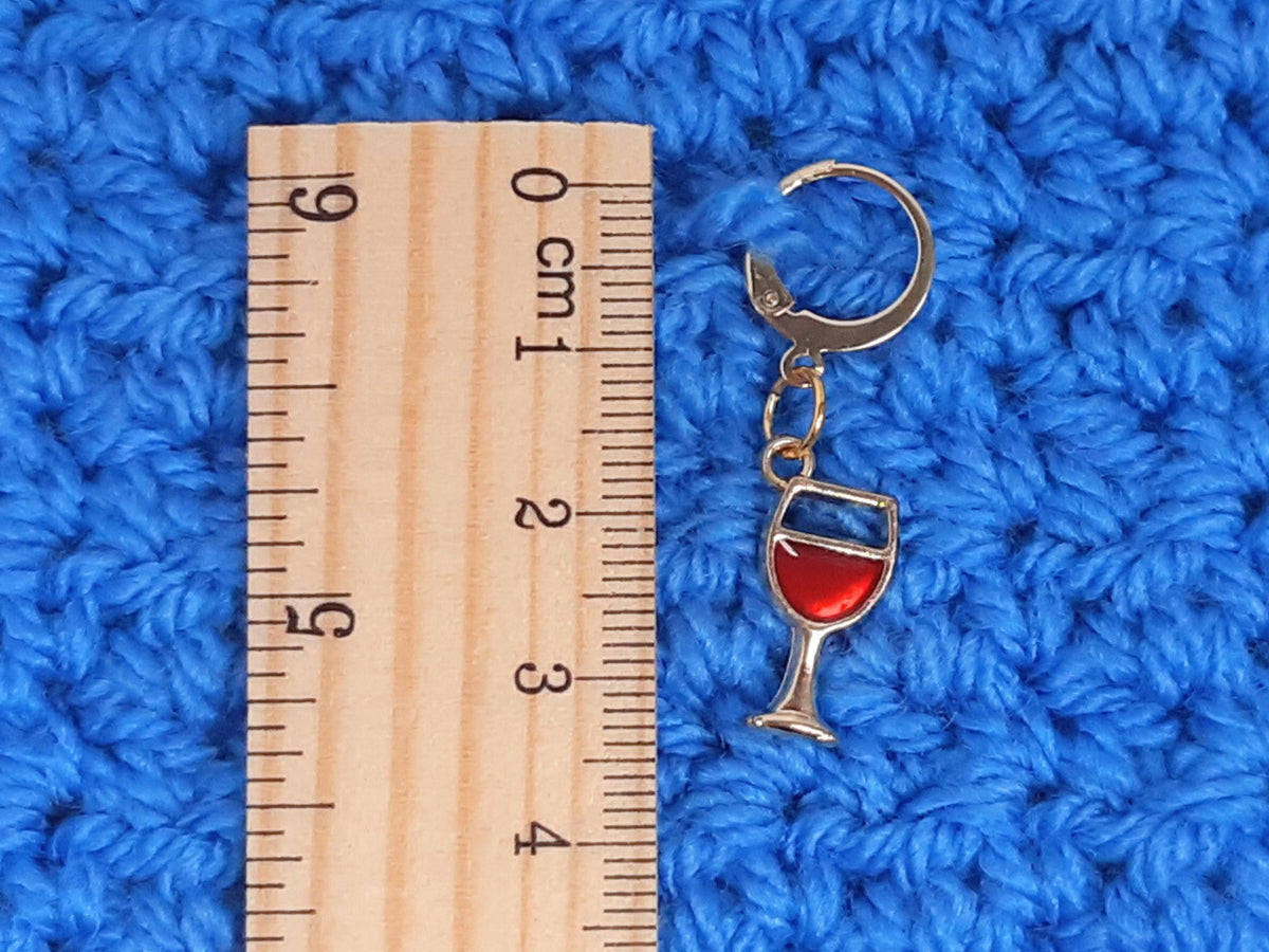 Red Wine Glass Charm Gold Stitch Marker