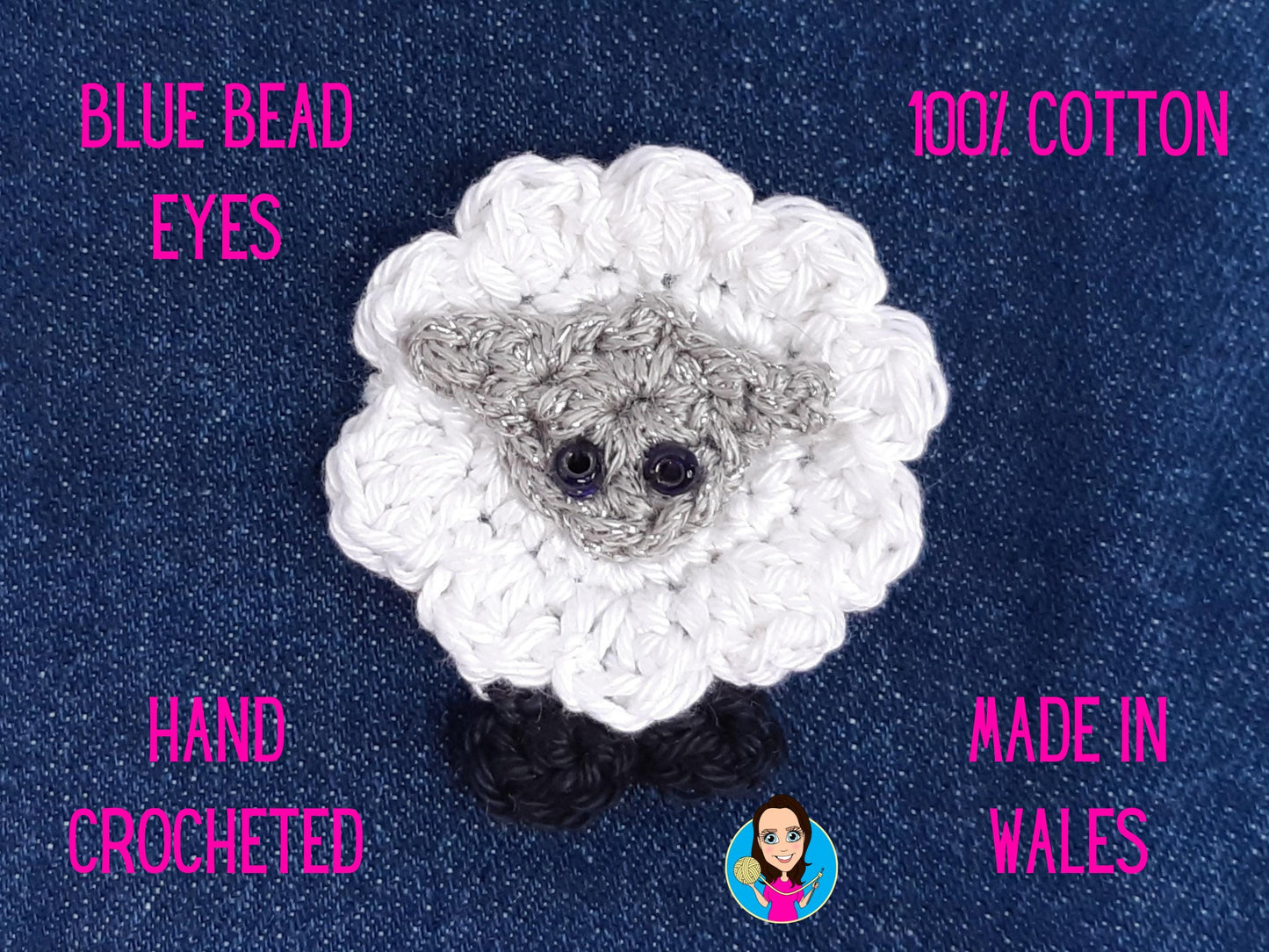 White Sheep Applique Hand Crocheted – Cotton Animal Patch for Clothes