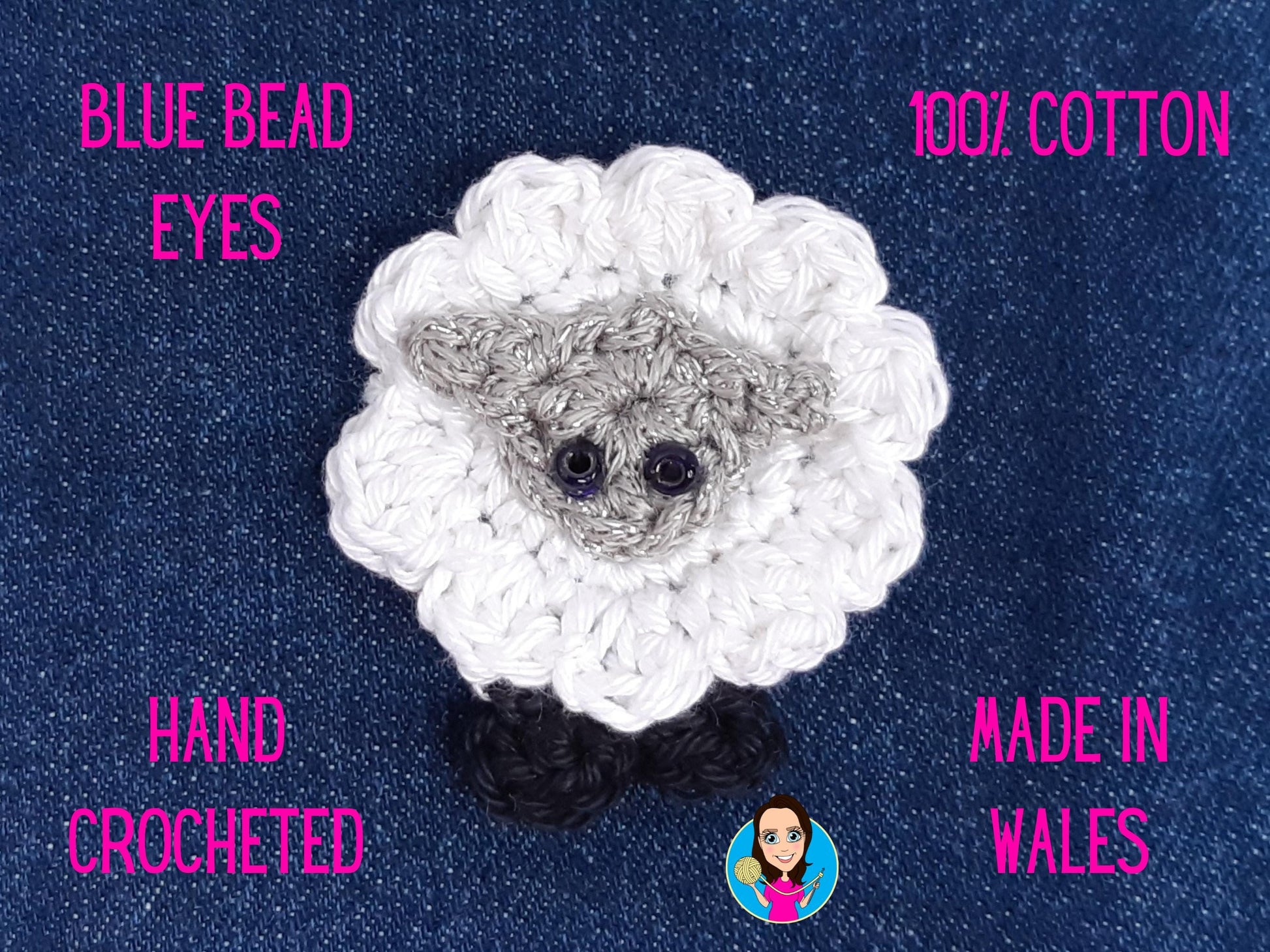 White Sheep Applique Hand Crocheted – Cotton Animal Patch for Clothes