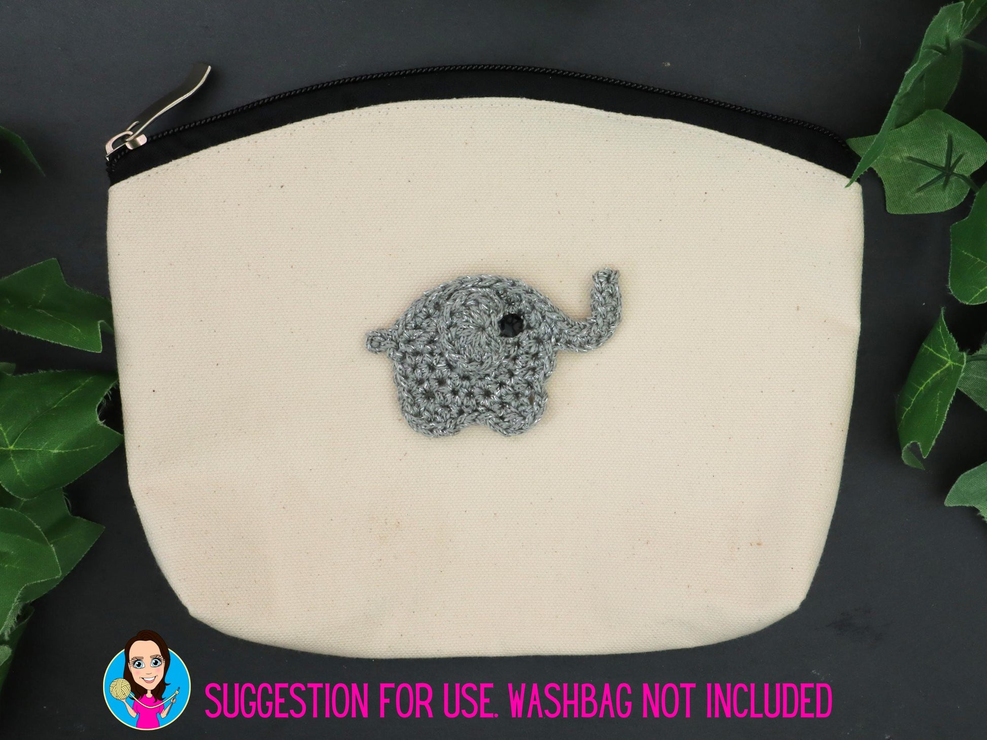 Silver Elephant Applique Hand Crocheted – Cotton Animal Patch for Clothes