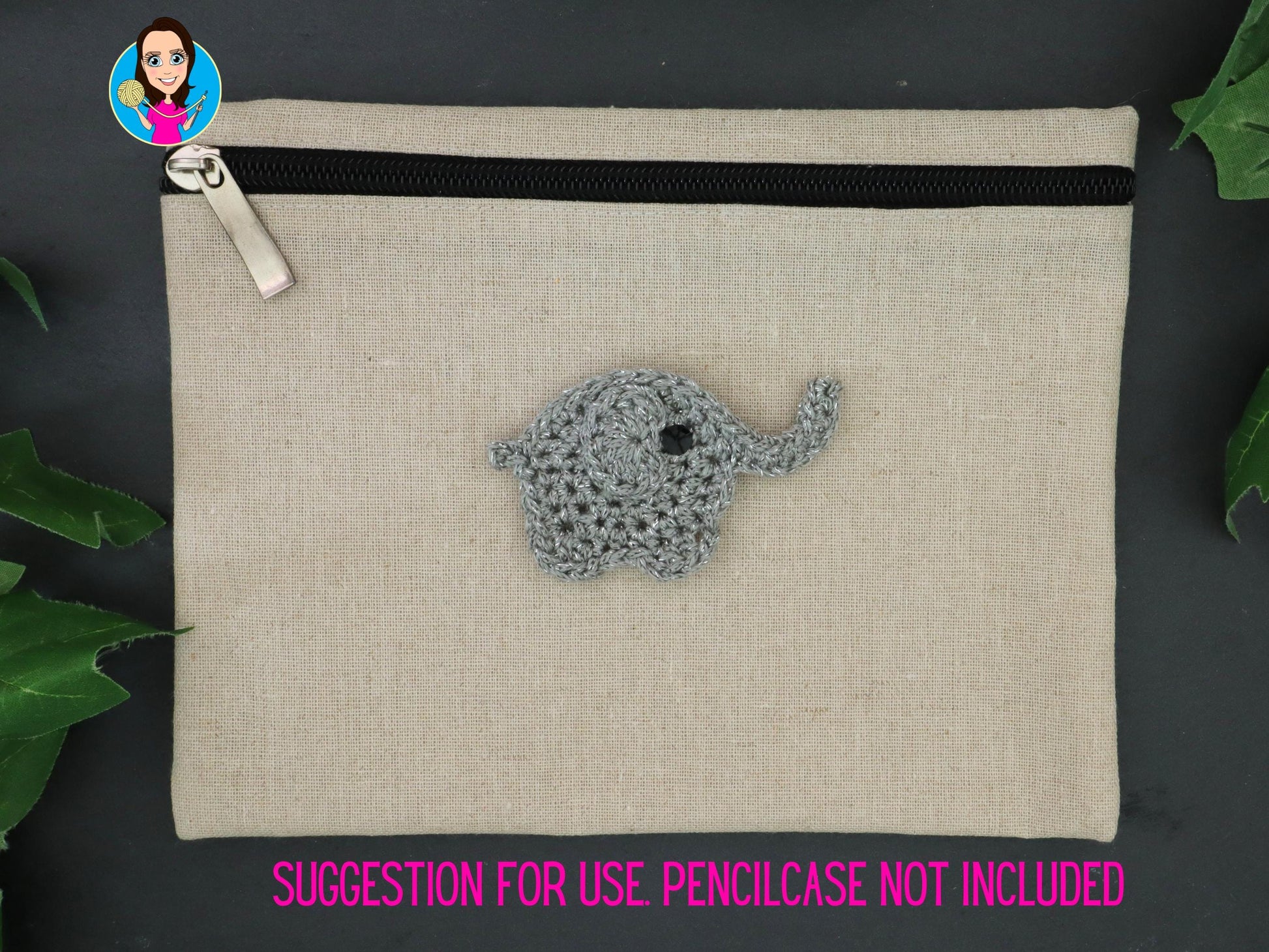 Silver Elephant Applique Hand Crocheted – Cotton Animal Patch for Clothes