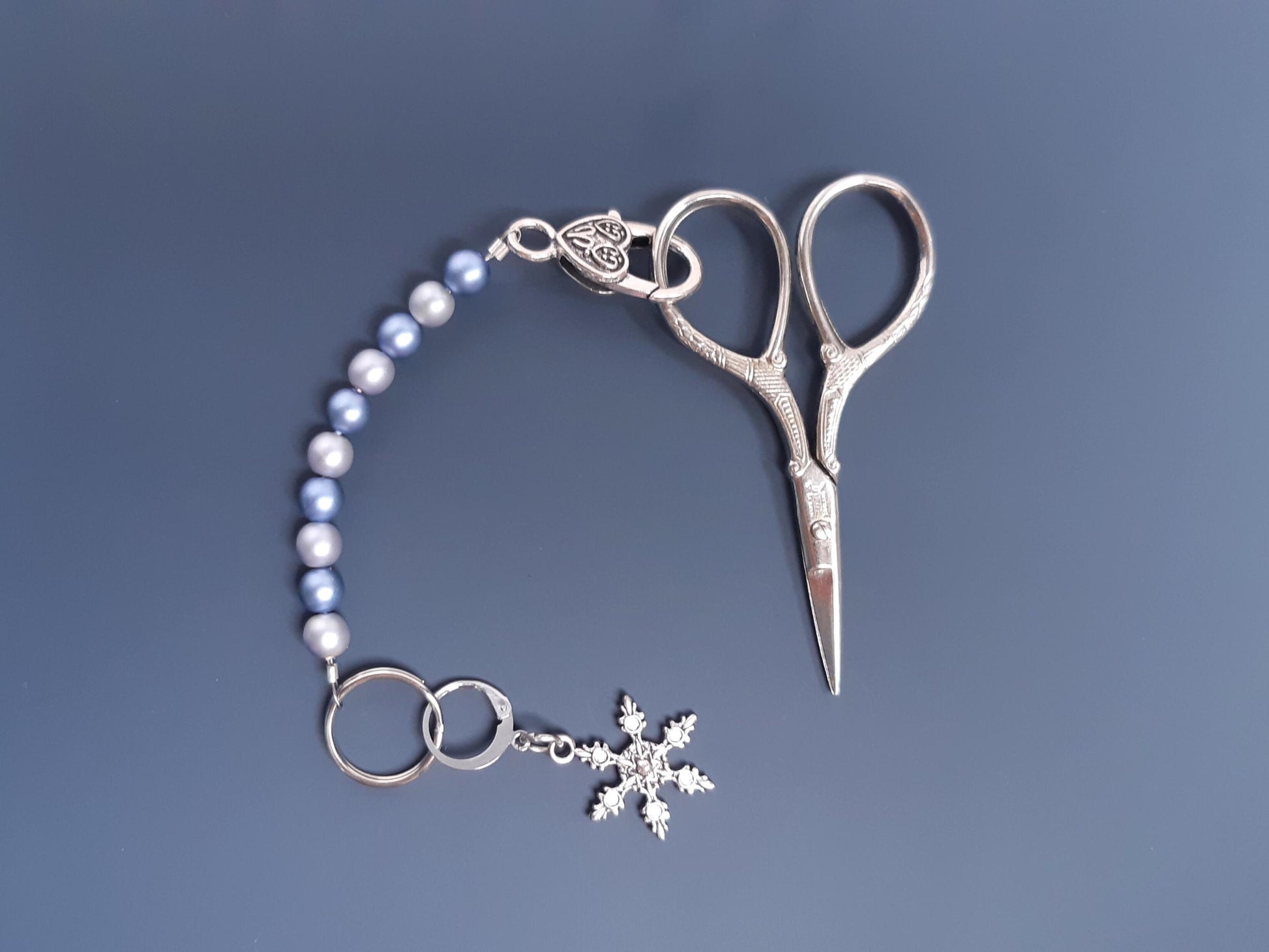 Snowflake Beaded Scissor Fob and Stitch Marker Set