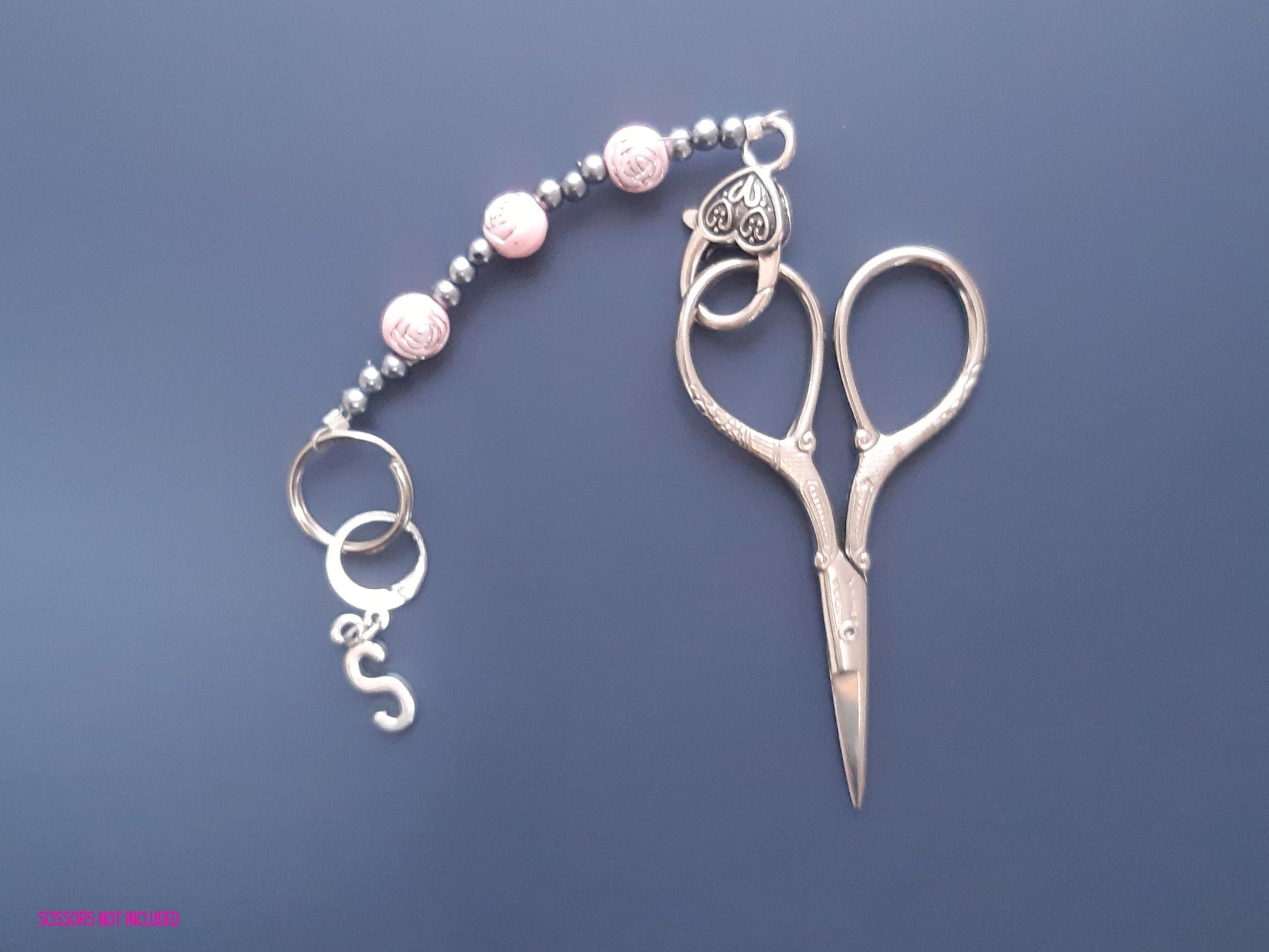 Initial Letter Beaded Scissor Fob Stitch Marker Set, Scissor Keeper, Sewing Crochet Accessory, Scissor Identifier, Embroidery Notion