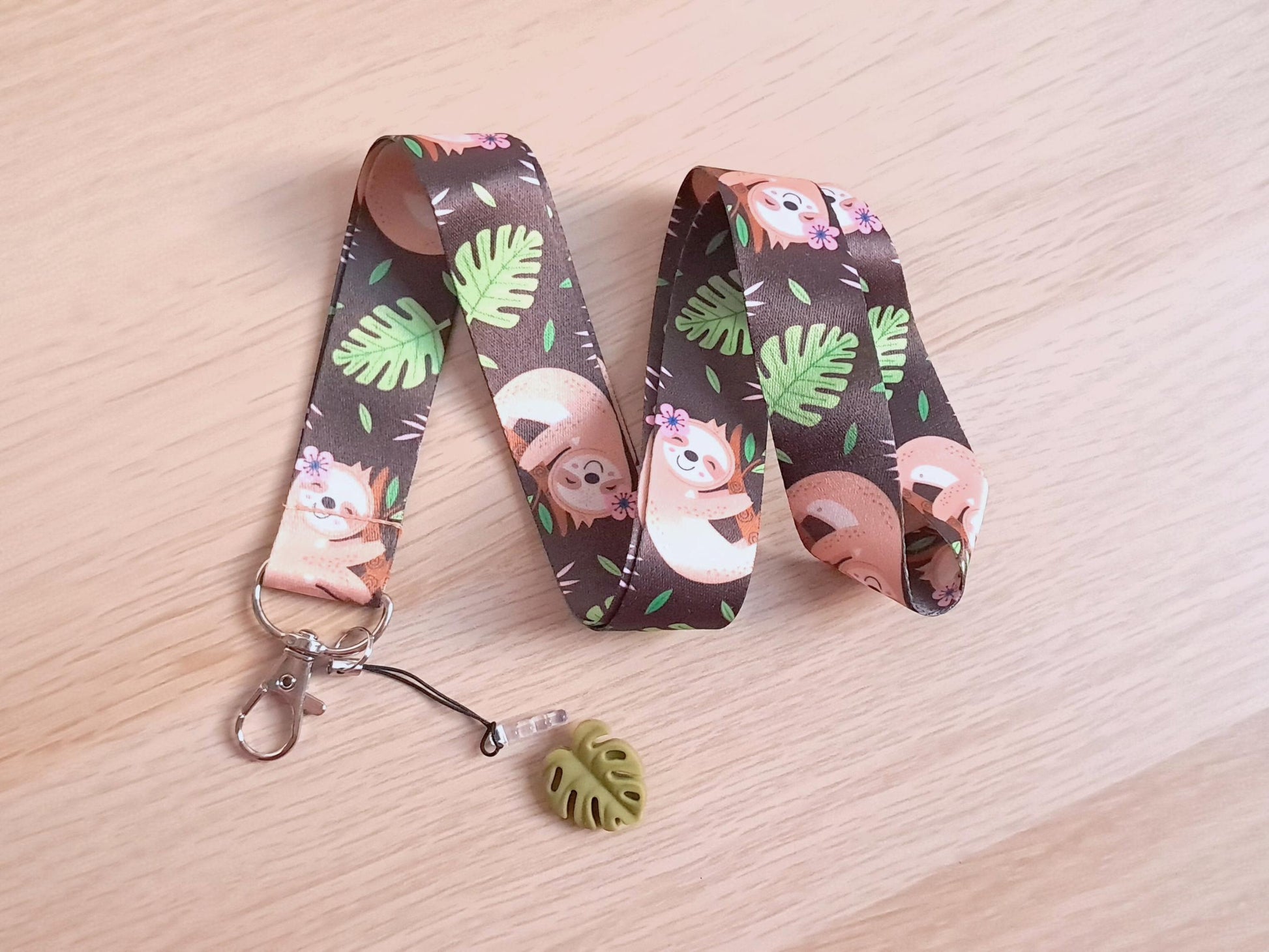 Sloth And Monstera Leaf Lanyard Scissor Protector Set