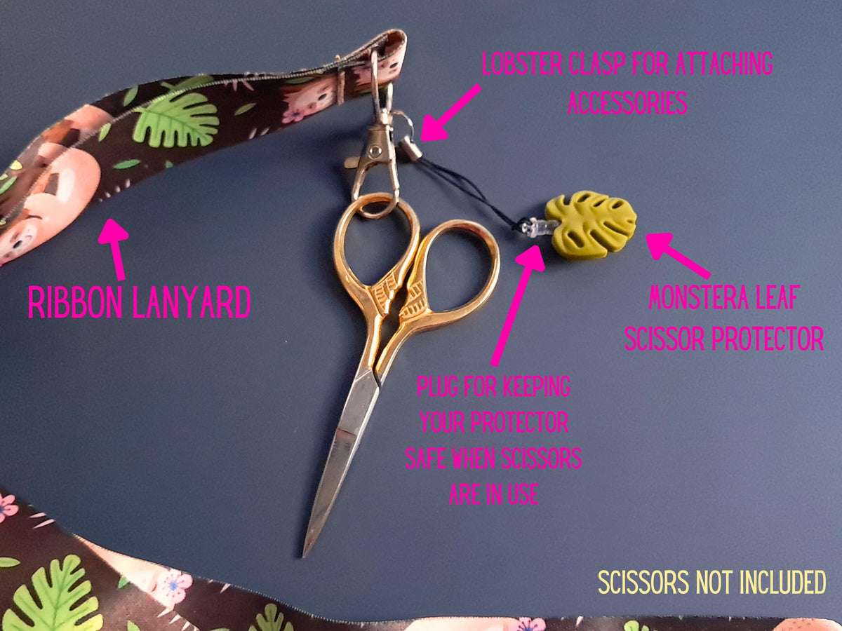 Sloth And Monstera Leaf Lanyard Scissor Protector Set