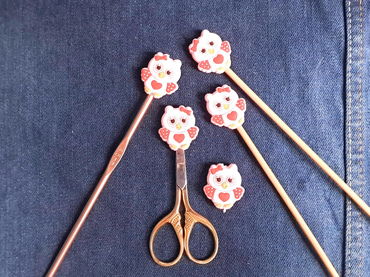 Owl Stitch Stopper, Pink Silicone Bead Scissor Tip Protector, Knitting Needle, Crochet Project Saver, WIP Bag Tool Notion, Sewing