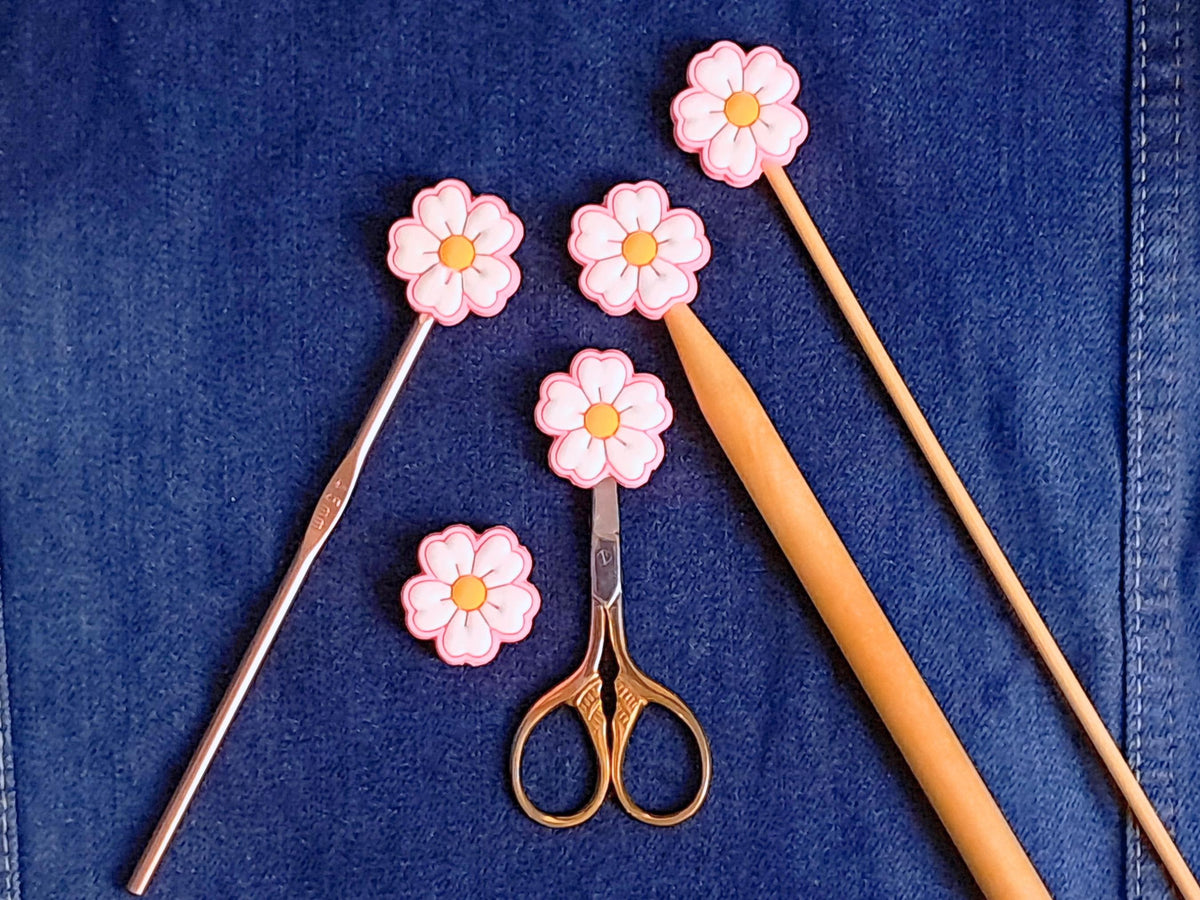 Pink Flower Stitch Stopper, Floral Scissor Protector, Knitting Needle Cap, Crochet Project Saver, WIP Bag Tool Notion Supply Accessories