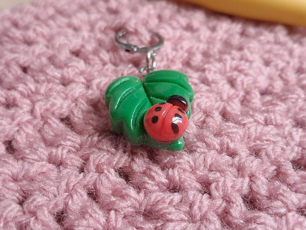Sweet Ladybird On Leaf Charm Stitch Marker