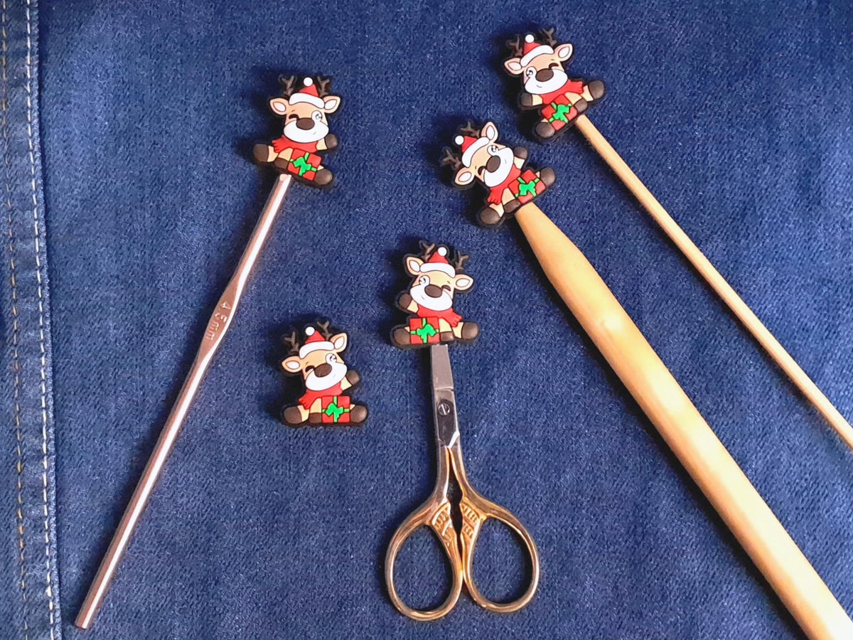 Just A Girl Who Loves Christmas Stitch Stopper, Silicone Scissor Tip Protector, Knitting Needle Cap, Crochet Project Saver, WIP Bag Tool