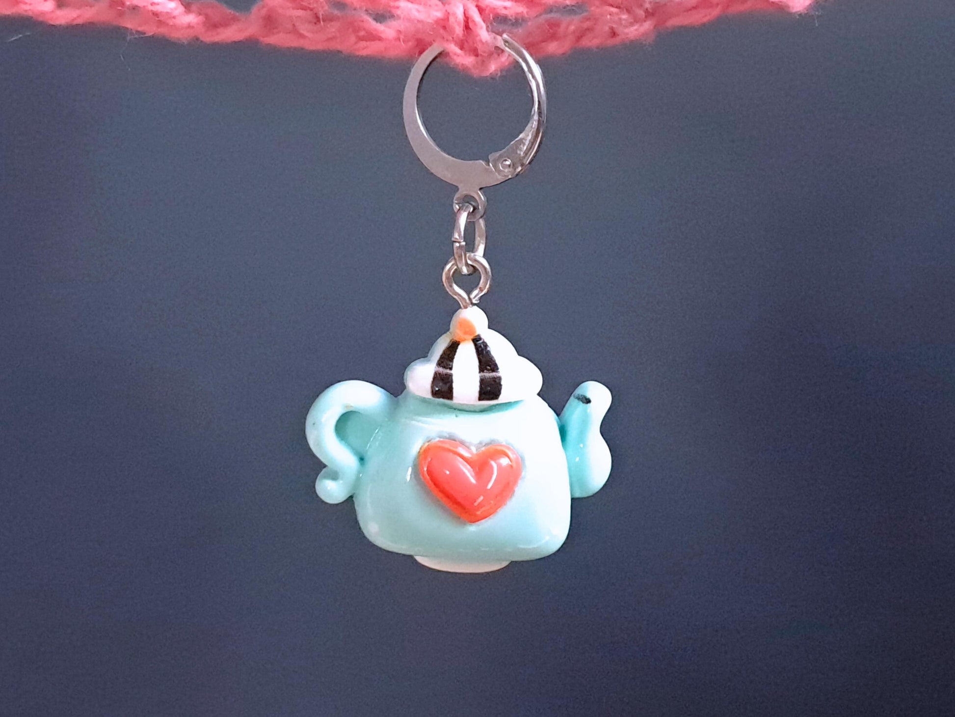 Blue Teapot With Heart Stitch Marker