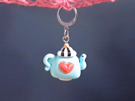 Blue Teapot With Heart Stitch Marker