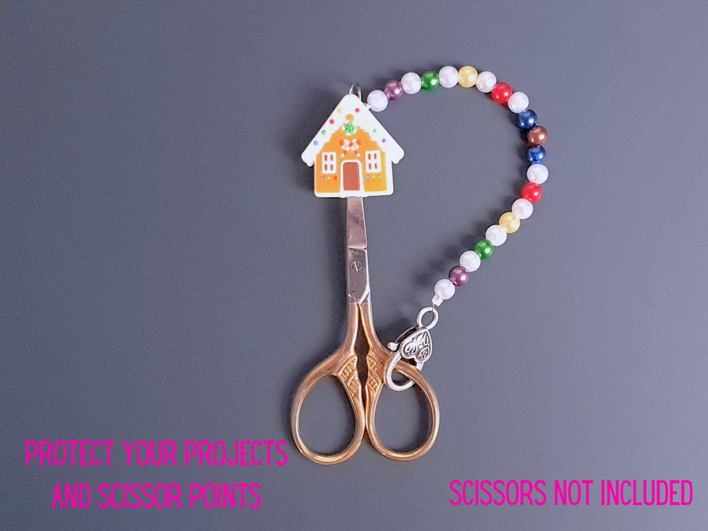 Gingerbread House Scissor Fob with Protection Bead