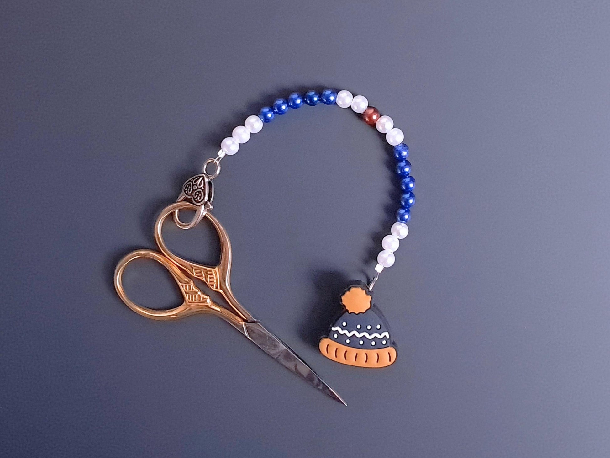 Bobble Hat Beaded Scissor Fob with Protection Bead