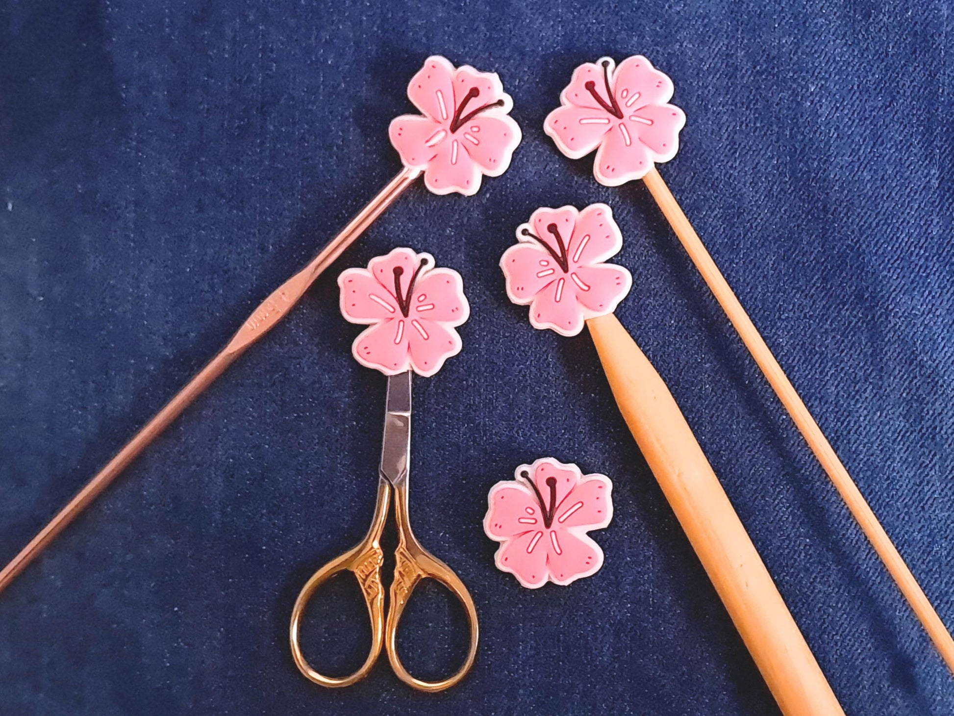 Cherry Blossom Stitch Stopper, Pink And White Scissor Tip Protector, Knitting Needle, Crochet Project Saver, WIP Bag Tool Notion Sewing