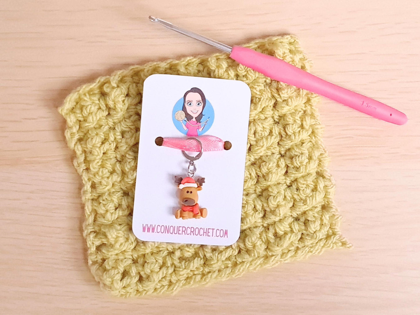 Reindeer In Santa Hat Stitch Marker