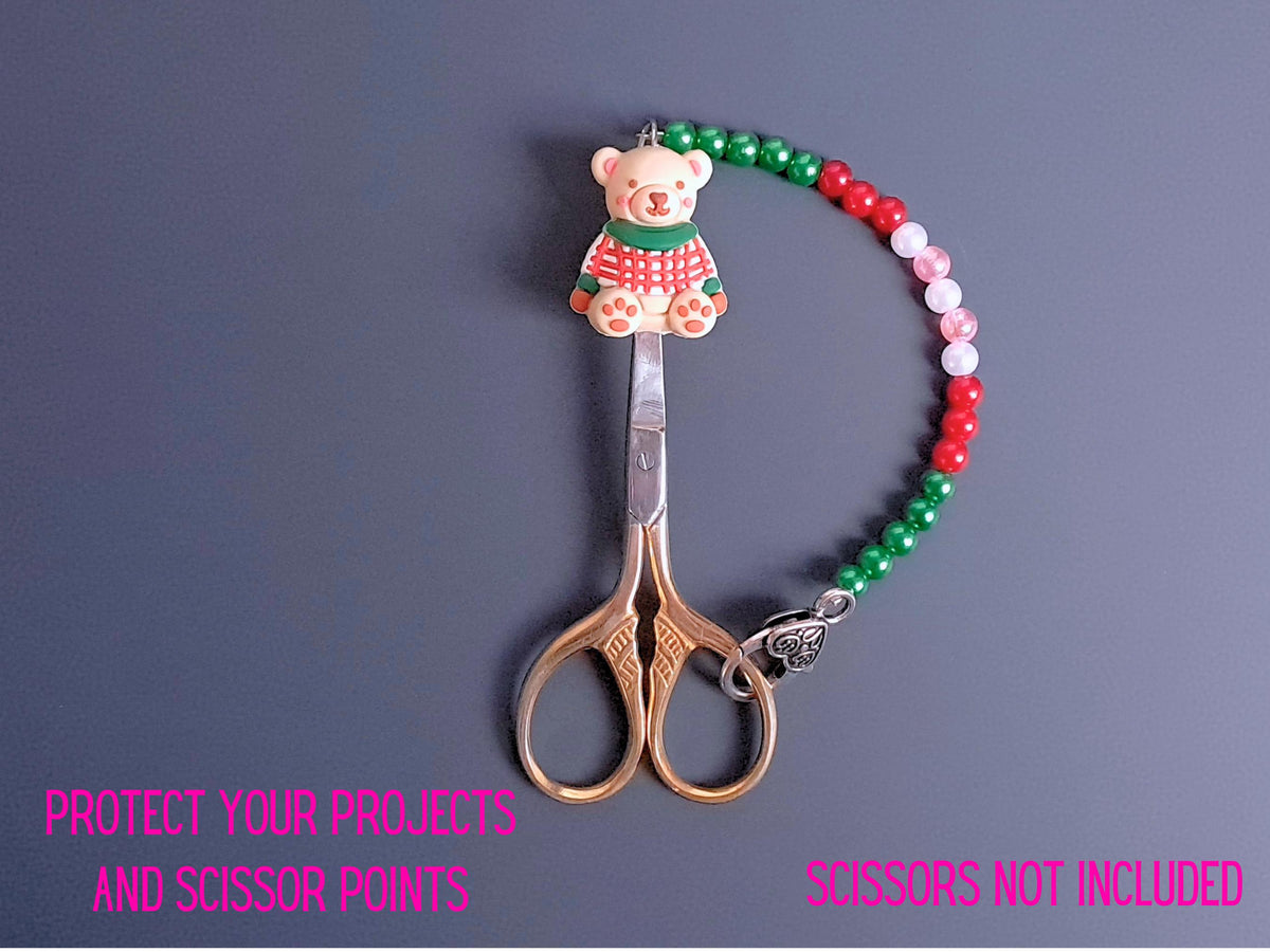 Christmas Jumper Teddy Scissor Fob and Protection Bead