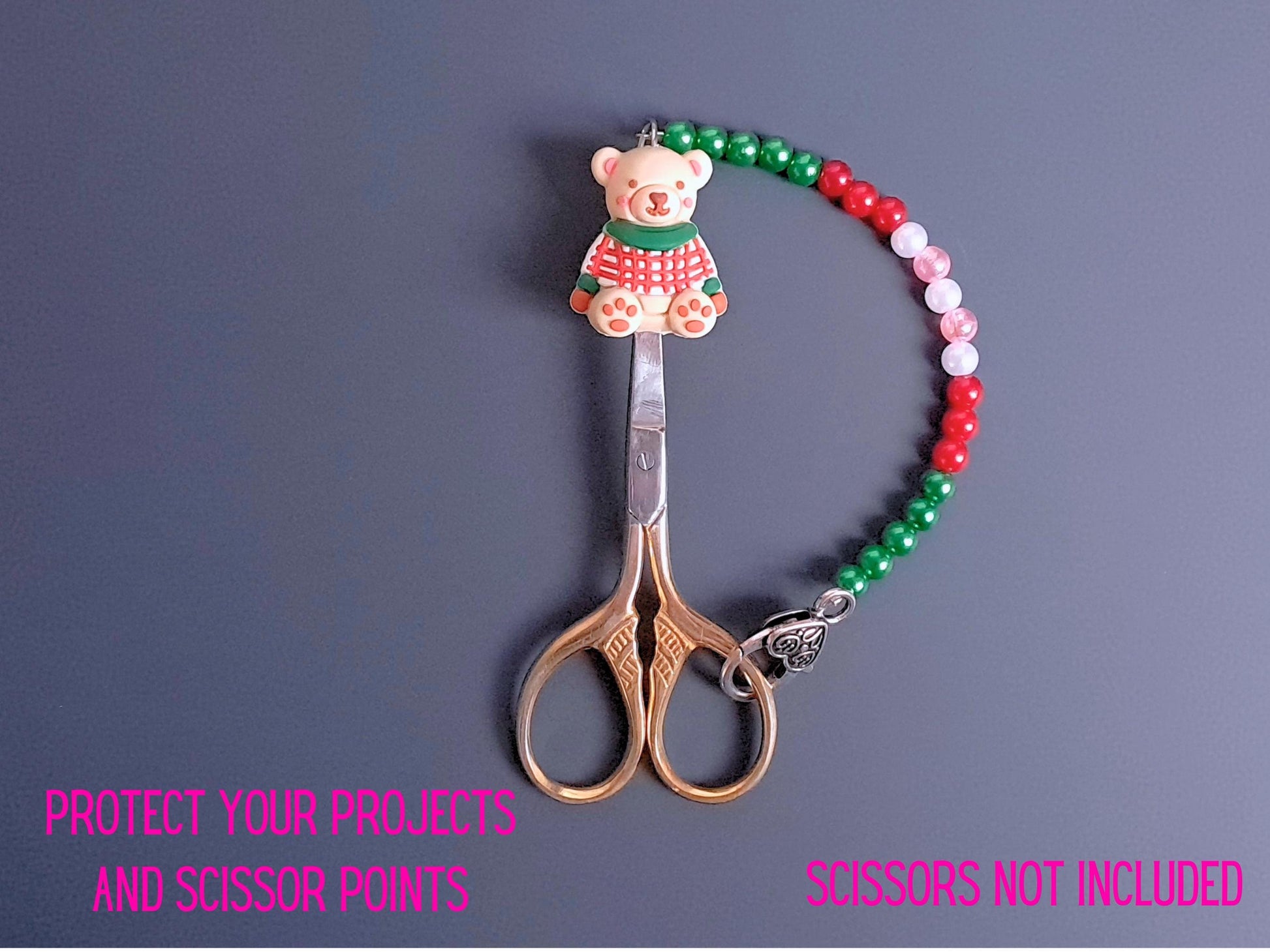 Christmas Jumper Teddy Scissor Fob and Protection Bead