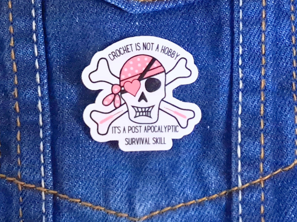 Funny Skull And Crossbones Crochet Pin Badge