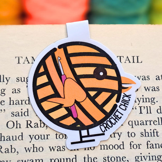 Crochet Chick Magnetic Bookmark, Crocheter Chick Page Marker, Funny Yarn Place Keeper, Pattern Book Essential Fibre Artist Bookworm Giftable