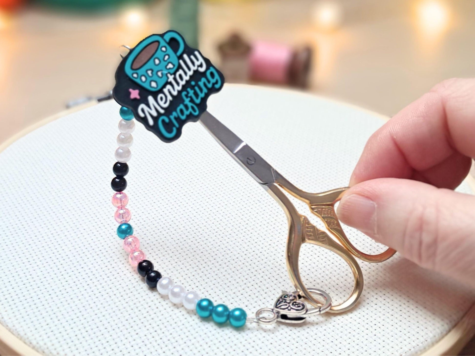 Crafters Scissor Fob with Protection Bead, Quote Keeper, Embroidery Sewing Crochet Knitting Cross Stitch Tapestry Gift, Project Bag Notion