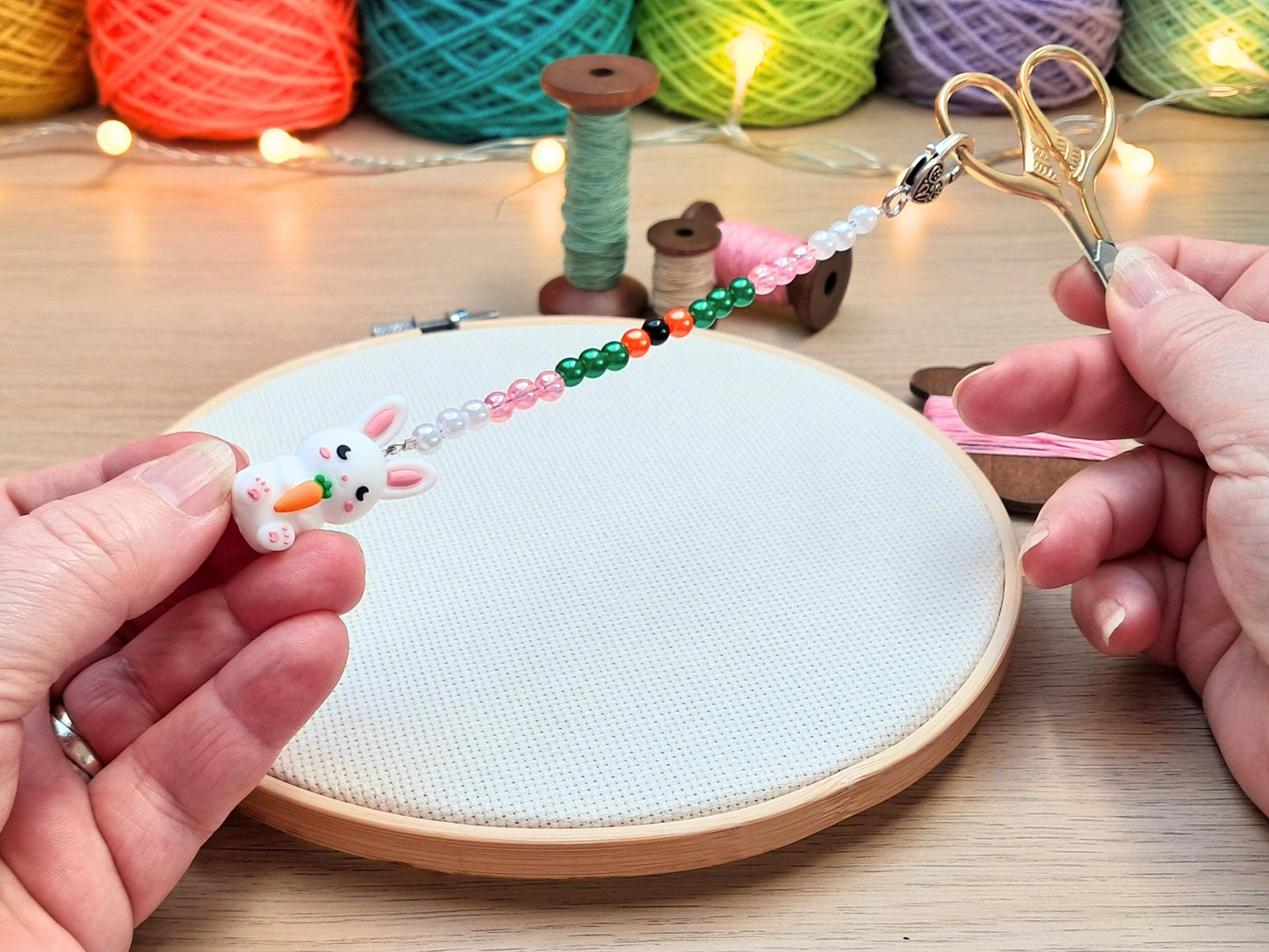 Rabbit Scissor Fob with Protection Bead, Bunny Scissor Keeper, Embroidery Sewing Crochet Knitting Notion, Project Bag Tool, Spring Gift