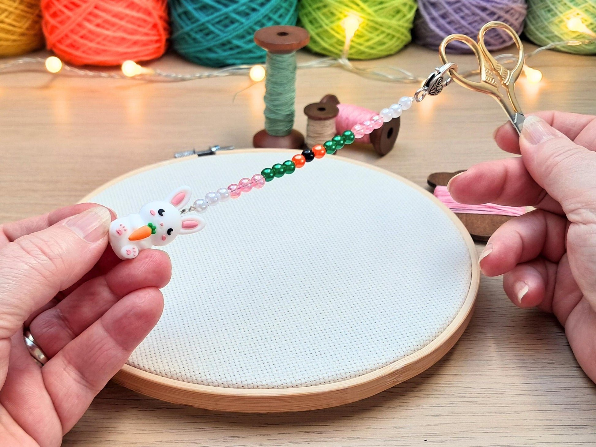Rabbit Scissor Fob with Protection Bead, Bunny Scissor Keeper, Embroidery Sewing Crochet Knitting Notion, Project Bag Tool, Spring Gift