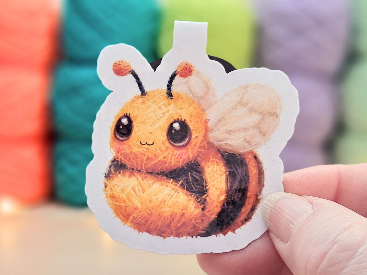 Bee Magnetic Bookmark, Yarn Pals Bronwen Bee, Bookish Accessory Page Marker Keeper, Crocheter Knitter Gift, Spring Gardener