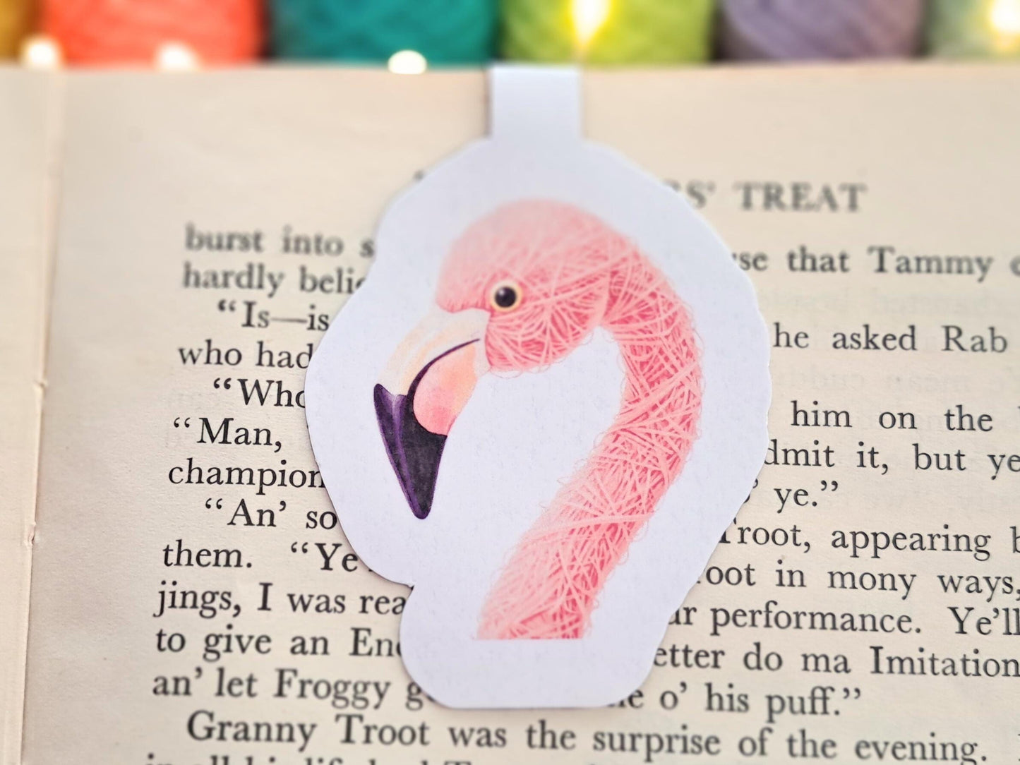 Flamingo Magnetic Bookmark, Yarn Pals Blush, Bookish Accessory Page Marker Keeper, Crocheter Knitter Gift, Tropical Summer
