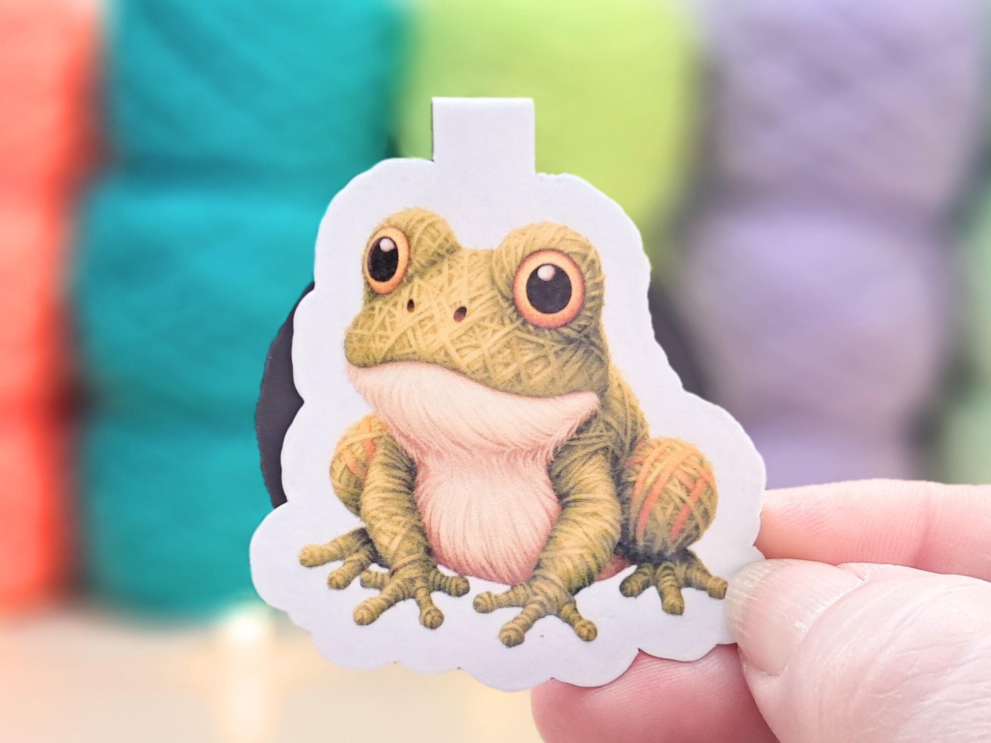 Frog Magnetic Bookmark, Yarn Pals Ffion, Bookish Accessory Page Marker Keeper, Crocheter Knitter Gift, Spring Pond