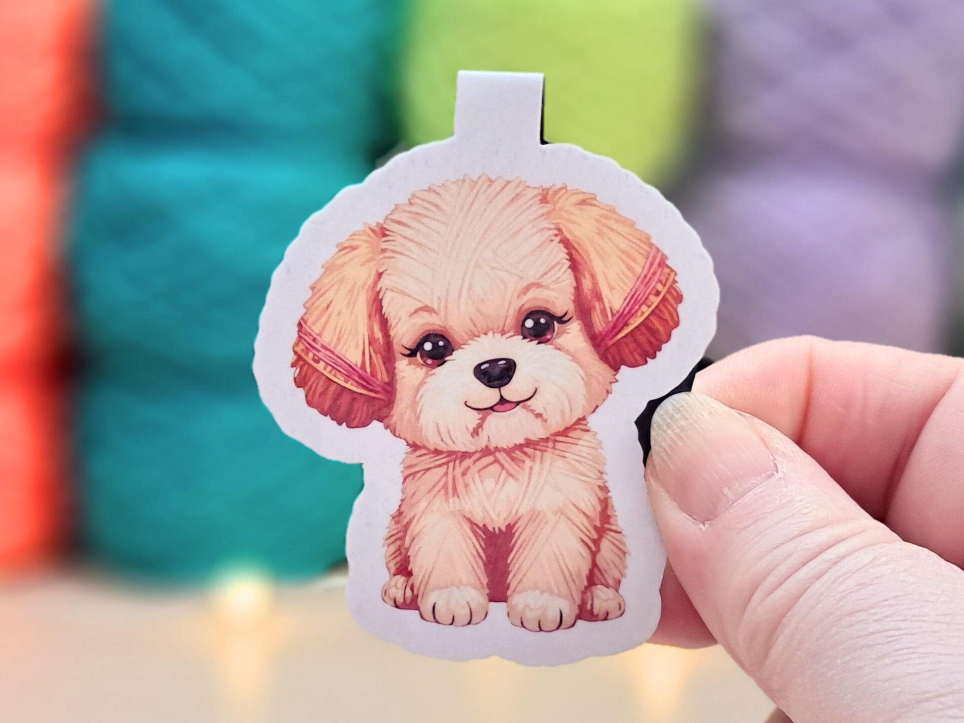 Puppy Magnetic Bookmark, Yarn Pals Bobby Cockapoo, Bookish Accessory Page Marker Keeper, Crocheter Knitter Gift, Pets Dogs