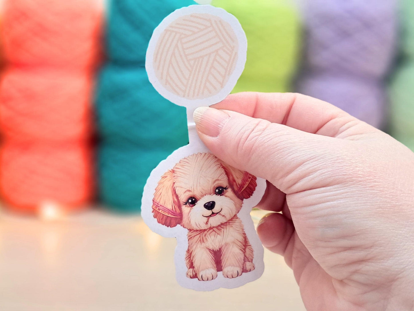 Puppy Magnetic Bookmark, Yarn Pals Bobby Cockapoo, Bookish Accessory Page Marker Keeper, Crocheter Knitter Gift, Pets Dogs