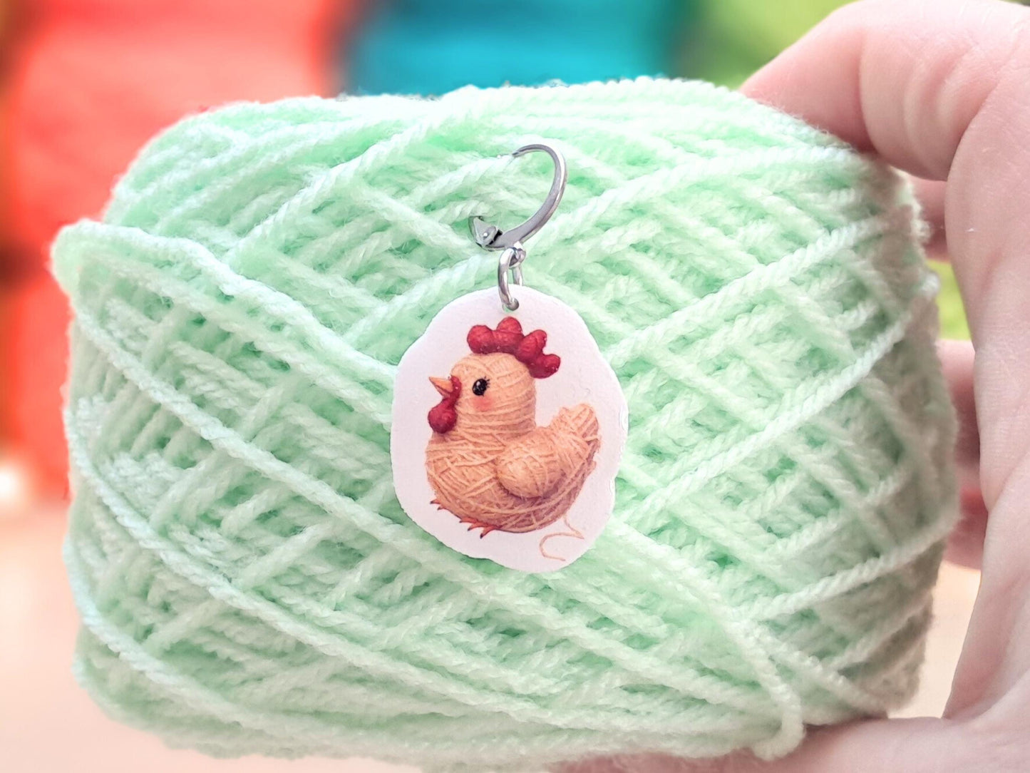 Chicken Stitch Marker, Silver Plated Lever Back Crochet Notion, Yarn Chicken Game Charm, Progress Row Keeper, Crochet Supply Gift
