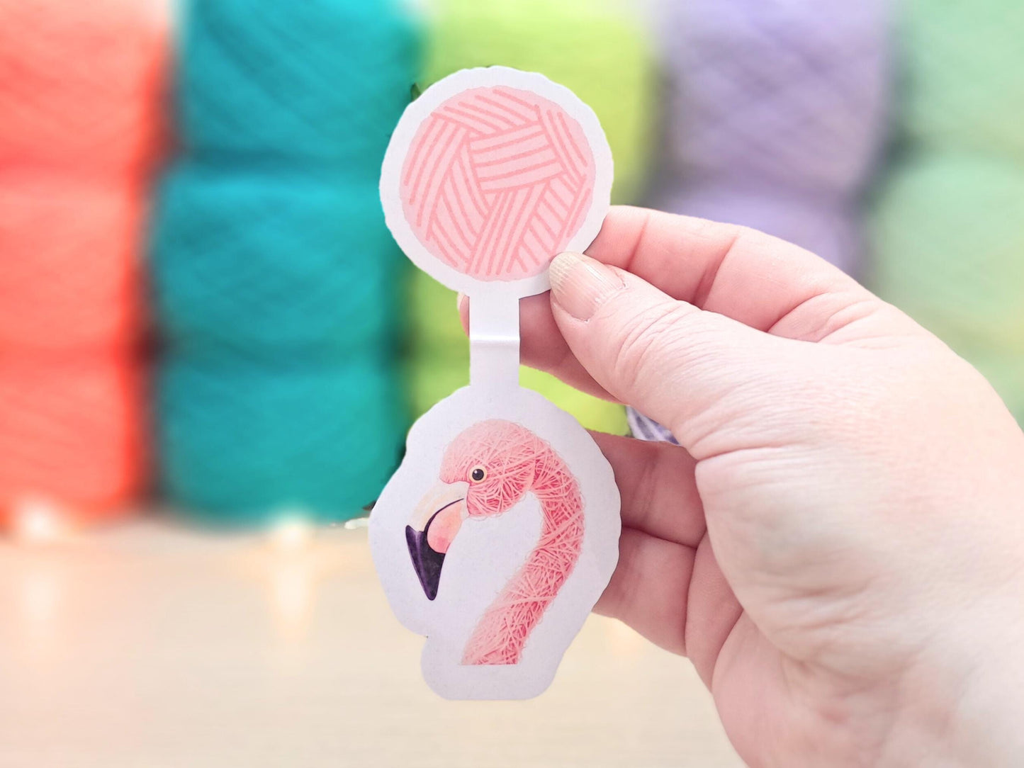 Flamingo Magnetic Bookmark, Yarn Pals Blush, Bookish Accessory Page Marker Keeper, Crocheter Knitter Gift, Tropical Summer