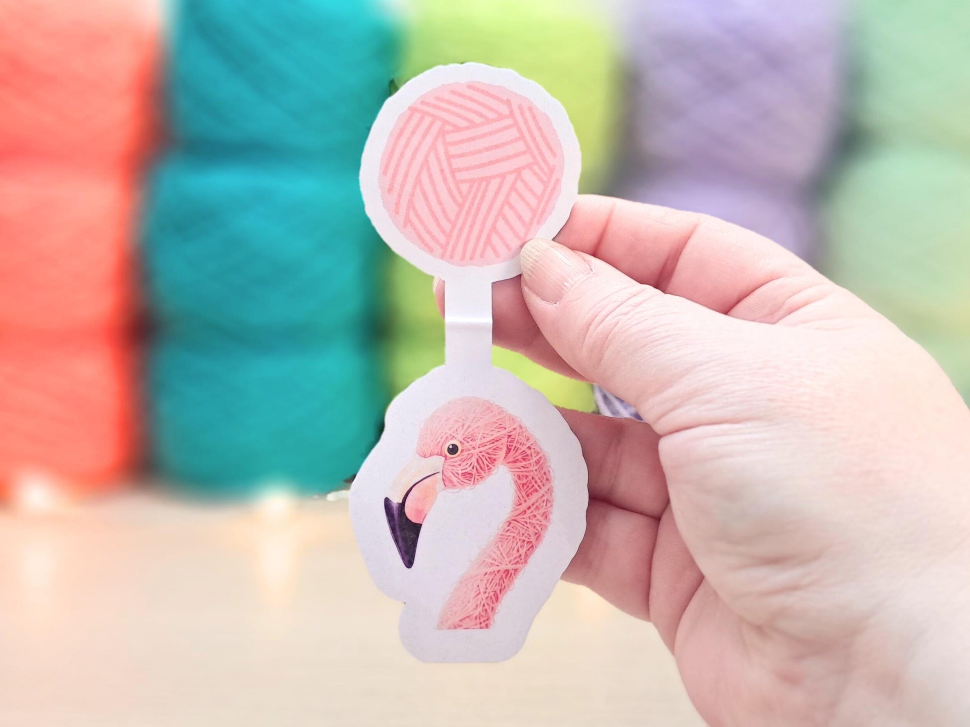 Flamingo Magnetic Bookmark, Yarn Pals Blush, Bookish Accessory Page Marker Keeper, Crocheter Knitter Gift, Tropical Summer