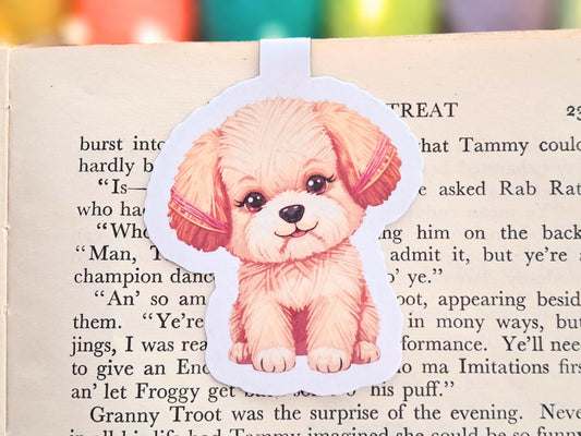 Puppy Magnetic Bookmark, Yarn Pals Bobby Cockapoo, Bookish Accessory Page Marker Keeper, Crocheter Knitter Gift, Pets Dogs