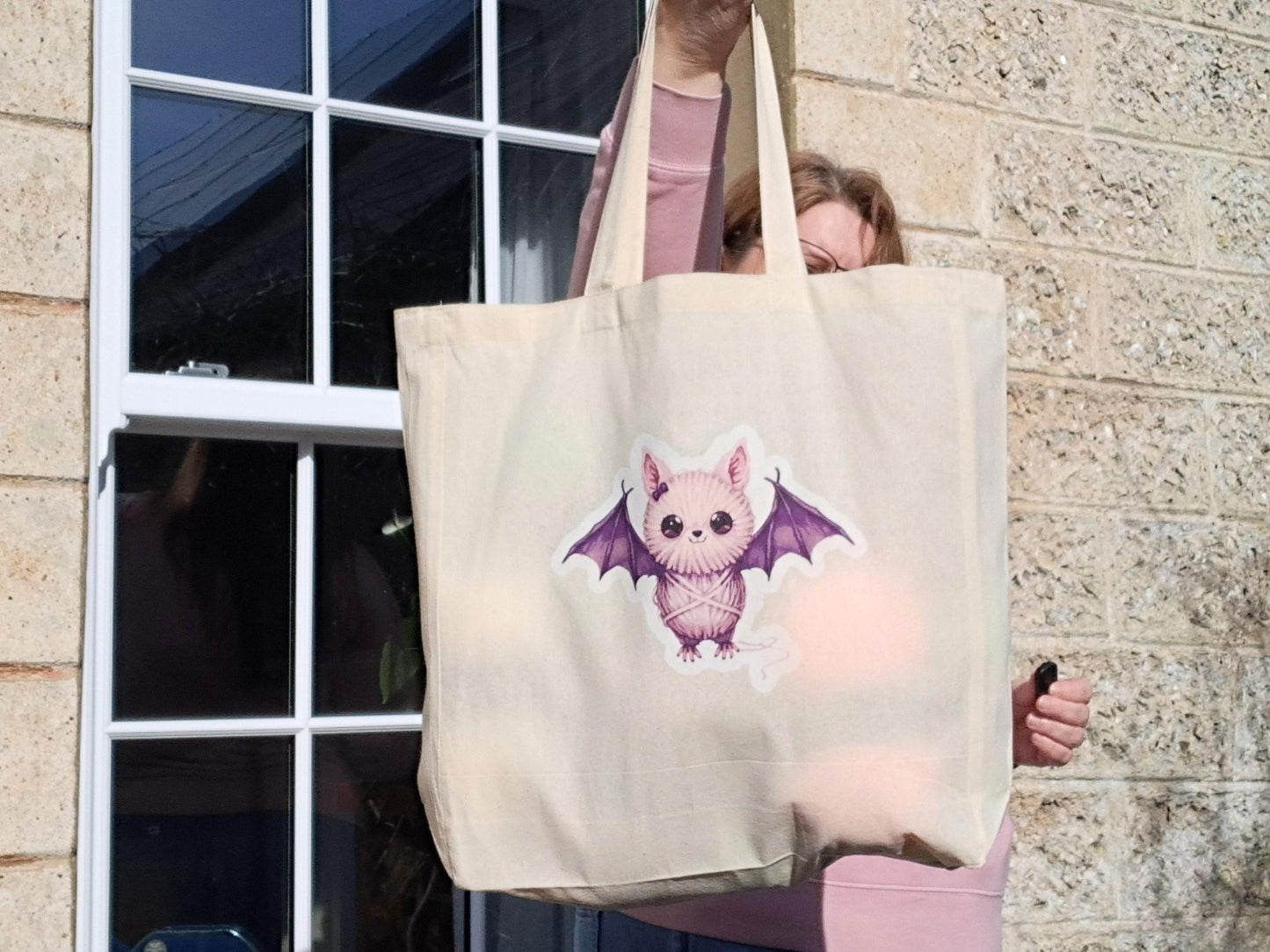 Bat Extra Large Tote Bag, Project Holdall Yarn Pals, Gothic WIP Shopper, Yarn Artist Gift