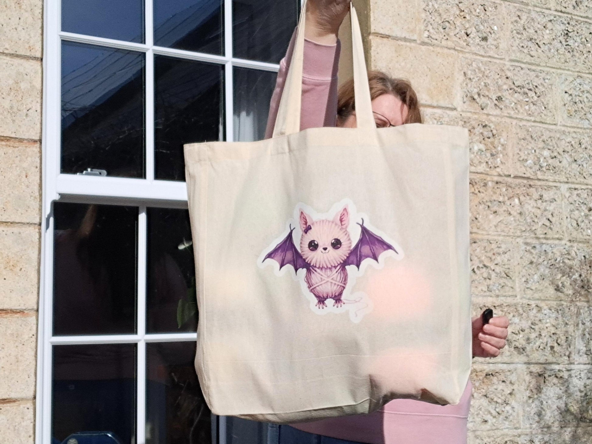 Bat Extra Large Tote Bag, Project Holdall Yarn Pals, Gothic WIP Shopper, Yarn Artist Gift