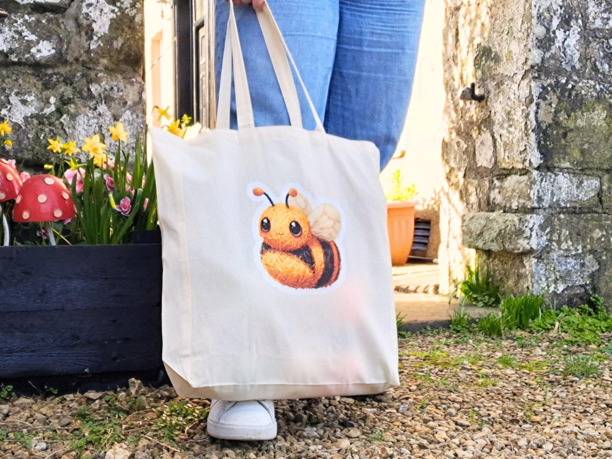 Bee Extra Large Tote Bag, Project Holdall Yarn Pals, Garden Insect WIP Shopper, Yarn Artist Gift