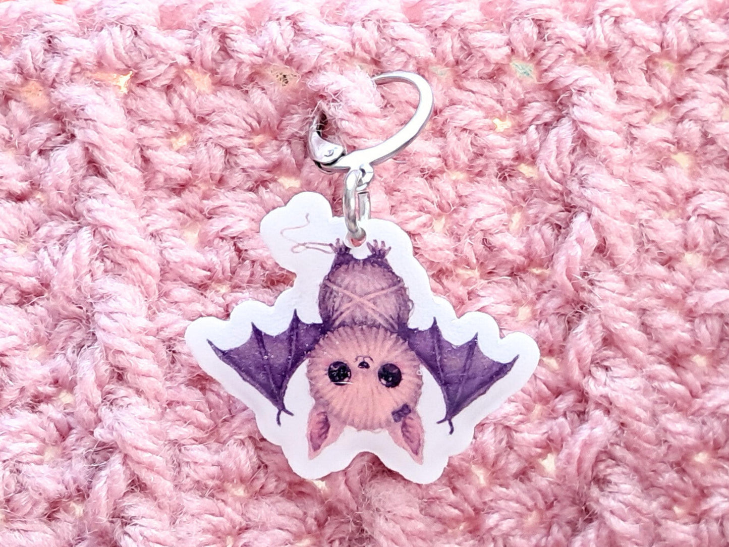 Bat Stitch Marker, Silver Plated Lever Back Crochet Notion, Kawaii Gothic emo Halloween Charm, Progress Row Keeper, Crochet Supply Gift