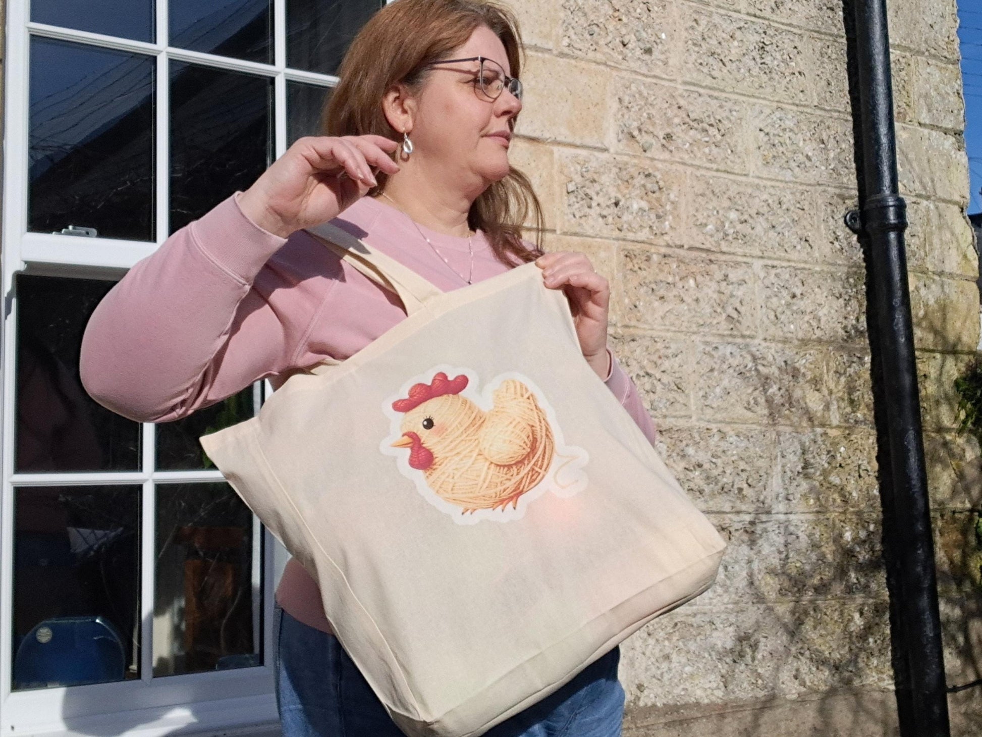 Chicken Extra Large Tote Bag, Project Holdall Yarn Pals, Bird Farm WIP Market Shopper, Yarn Artist Gift