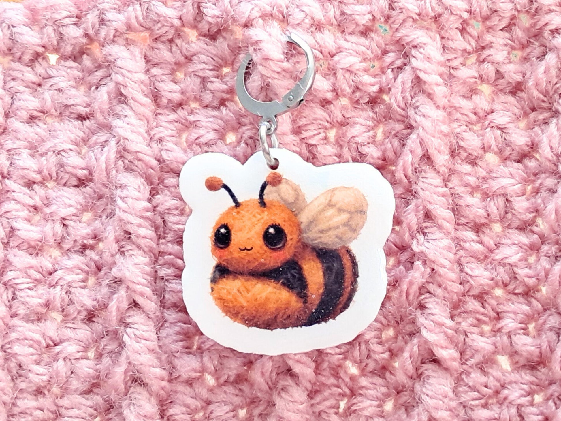 Bee Stitch Marker, Silver Plated Lever Back Crochet Notion, Kawaii Summer Spring Garden Charm, Progress Row Keeper, Crochet Supply Gift